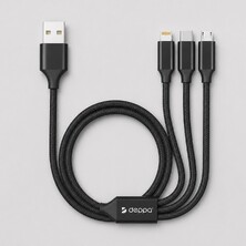 Дата-кабель 3 в 1: micro USB, USB-C, Ligthning, алюминий, 1.2м, черный, Deppa
