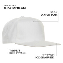 Бейсболка прямой козырёк STAN 5 клиньев хлопок 330, 08, Молочный,  (11)  (56-58)
